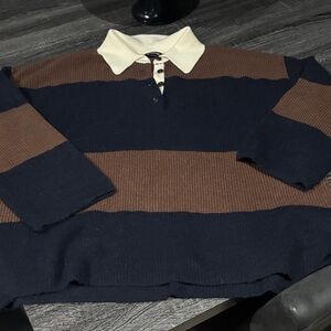 The Workshop Republic Clothing Cream and Brown Half Button-Up